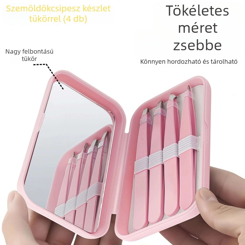 Rozsdamentes acél szemöldökcsipesz készlet, ferde és egyenes csipesszekkel, szemöldökollóval, logó nyomtatási lehetőséggel