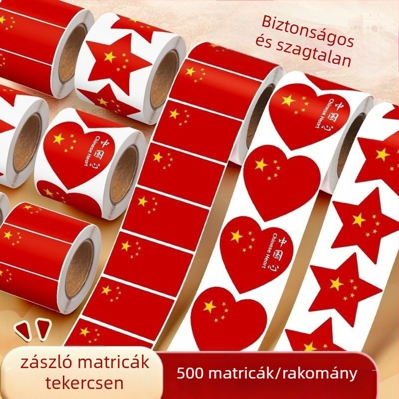 Arcmaszk matricák – Nemzeti ünnephez kapcsolódó patriotikus mintájú, ötcsillagos piros zászló, vízálló, óvodásoknak; Márka: Bianmei Strength Factory