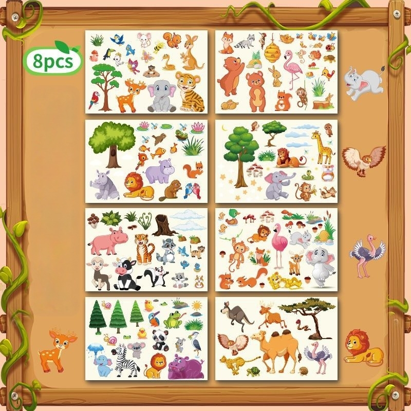 Állatkert DIY puzzle matricák gyerekeknek – oktatási, testreszabható, elefánt és tigris témával