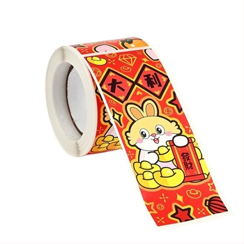 Díszítő öntapadós matricák, téglalap alakú, privát márkás címke elérhető, tekercsenként 100 matrica, Áldás a Nyúl évére