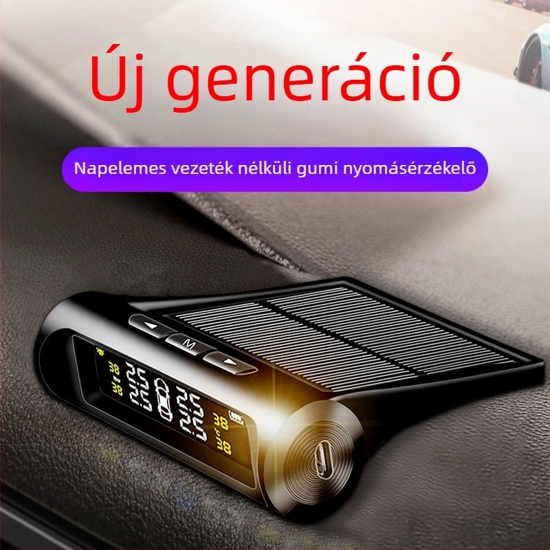 Autó gumiabroncsnyomás-figyelő rendszer beépített és külső vezeték nélküli szenzorokkal, magas pontosságú, 4 kerékre kiterjedő kijelző
