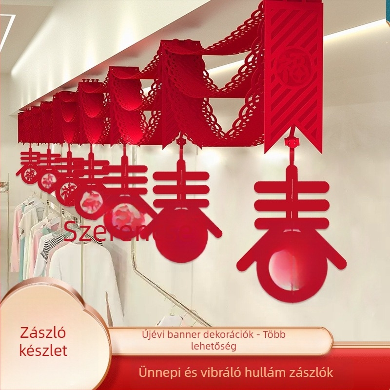 Filcből készített hullámzó zászló girland a 2026-os Ló évre – beltéri dekoráció nappaliba és irodába