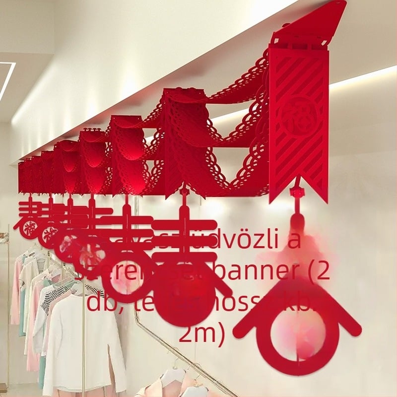 Filcből készített hullámzó zászló girland a 2026-os Ló évre – beltéri dekoráció nappaliba és irodába