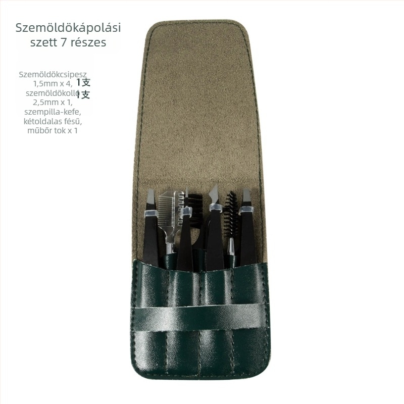 Szemöldök formázó készlet – rozsdamentes acél eszközök (Model XMTZ01): szemöldök olló, szemöldök csipesz, szemöldök formázó kés, szemöldök fésű, szempilla fésű