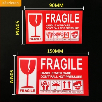 Fragile termékek figyelmeztető címkéje – kör alakú Kraft papírból készült címke, matt felület, 80 g/m², Modell 001