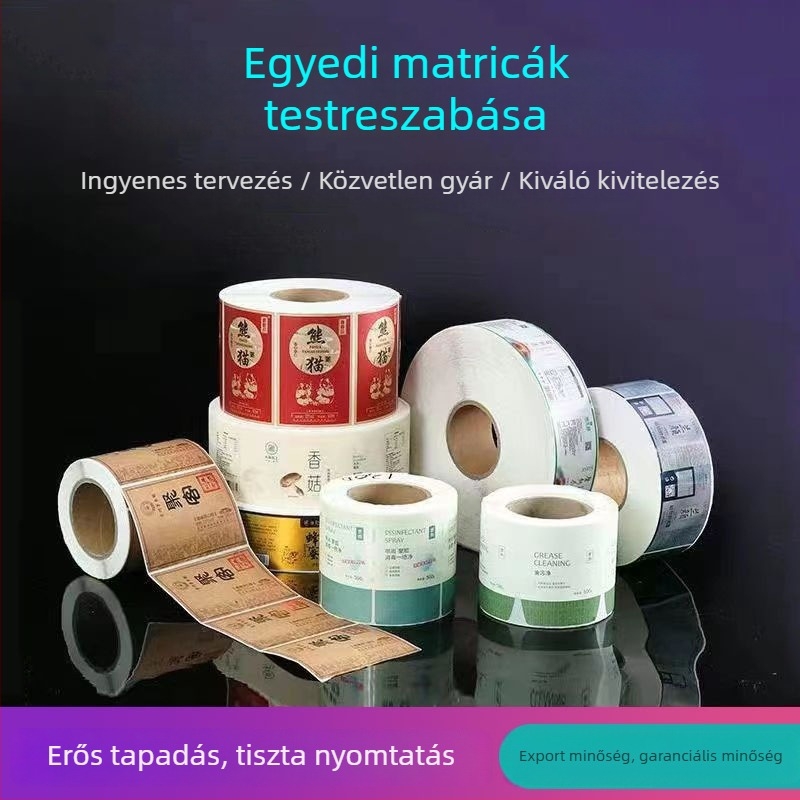 Személyre szabott címke tekercs - öntapadó PVC, átlátszó, vízálló, melegnyomásos domborítás, vastagság 0,01 mm