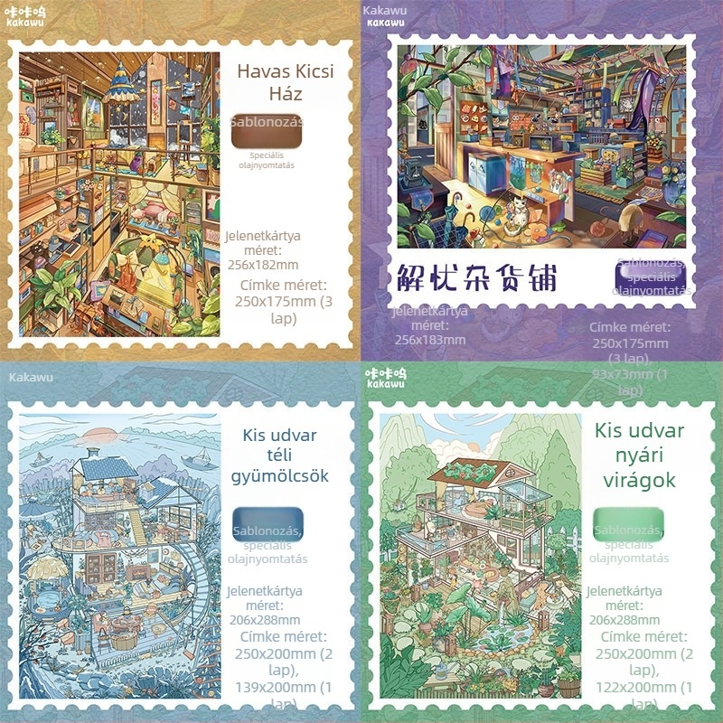 3D mikroszcenás diorámához készült matricák — gyógyító sarok apró házakkal a felépítéshez — testreszabott feldolgozás elérhető