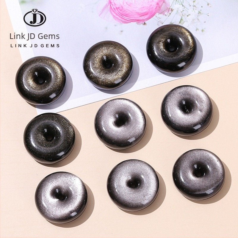 24 mm természetes ezüst obsidián medál – kulcstartó, DIY nyaklánc ékszer kiegészítő