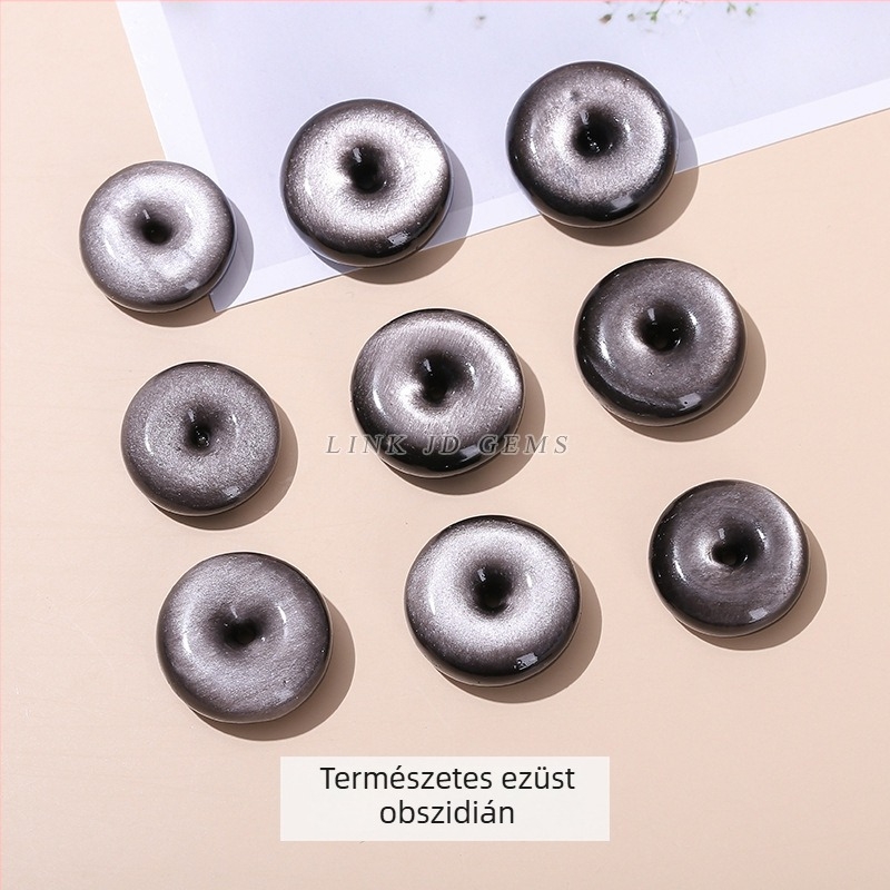 24 mm természetes ezüst obsidián medál – kulcstartó, DIY nyaklánc ékszer kiegészítő