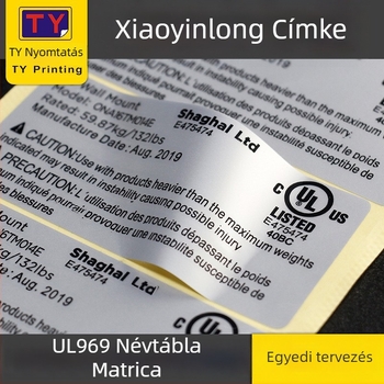PET önragasztó elektromos kandalló névtábla, magas hőmérséklet-állóság, égésvédett, UL és CUL tanúsítvánnyal
