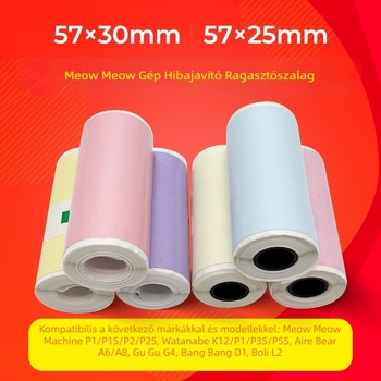 Meow Meow Machine termikus öntapadó papír, vastagság 0,09 mm, anyag: dupláz offset papír, 2 réteg, tépő él: dupla tépés, dobozonként 200 tekercs