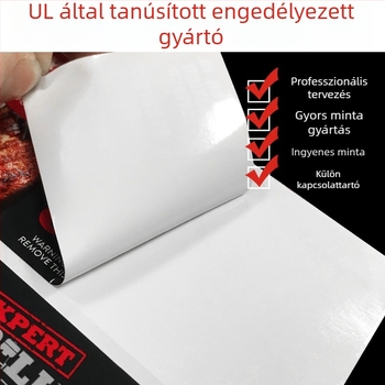 Sütőcímke, vízálló és hőálló, PET öntapadós, téglalap alakú, hőmérséklet-tartomány -40…280 °C, ragasztó típusok: olajos/vizes/eltávolítható, CSA tanúsítvány