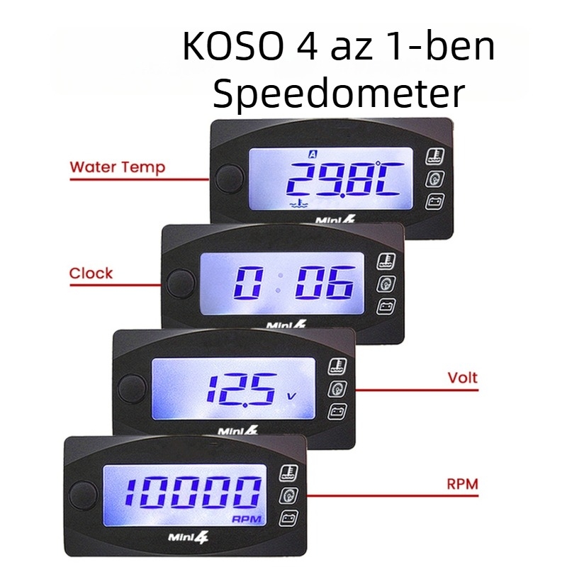 Koso 4 az 1-ben univerzális motorkerékpáros vízhőmérséklet-mérő, LCD kijelző, 0–250°C, modell ko-4 in 1