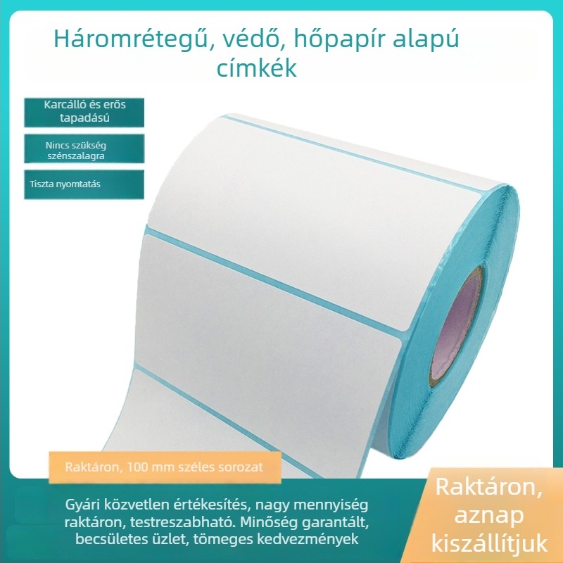 Üres hőpapír címke vonalkód nyomtatáshoz, öntapadós csomagolási matrica forró nyomtatás és laminálás funkcióval