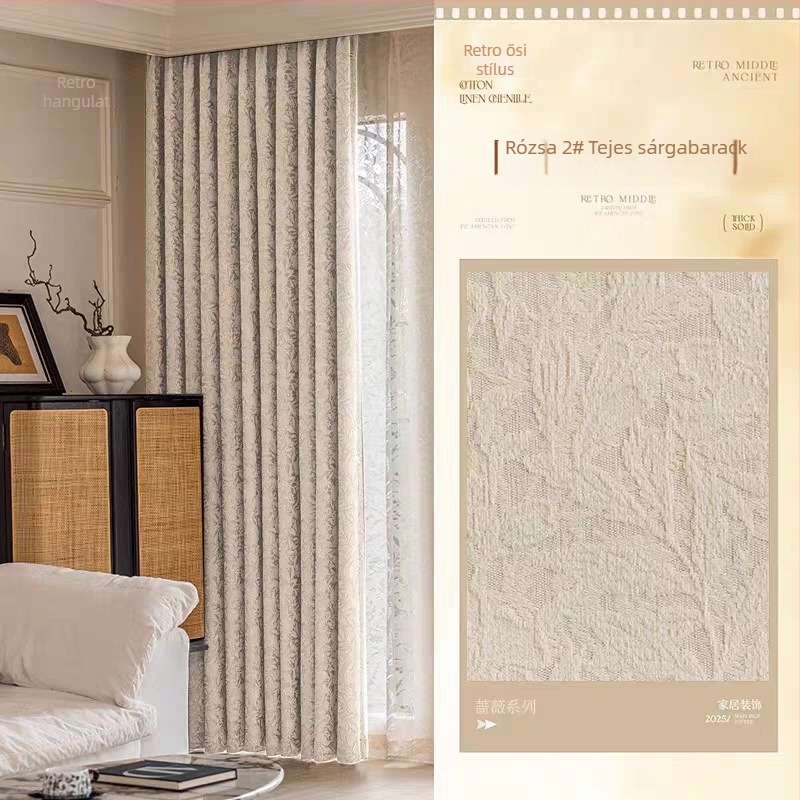Rózsa mintás, reliefes függönyök francia stílusban, vastag Chenille jacquard blackout anyaggal nappaliba, hálószobába és dolgozószobába