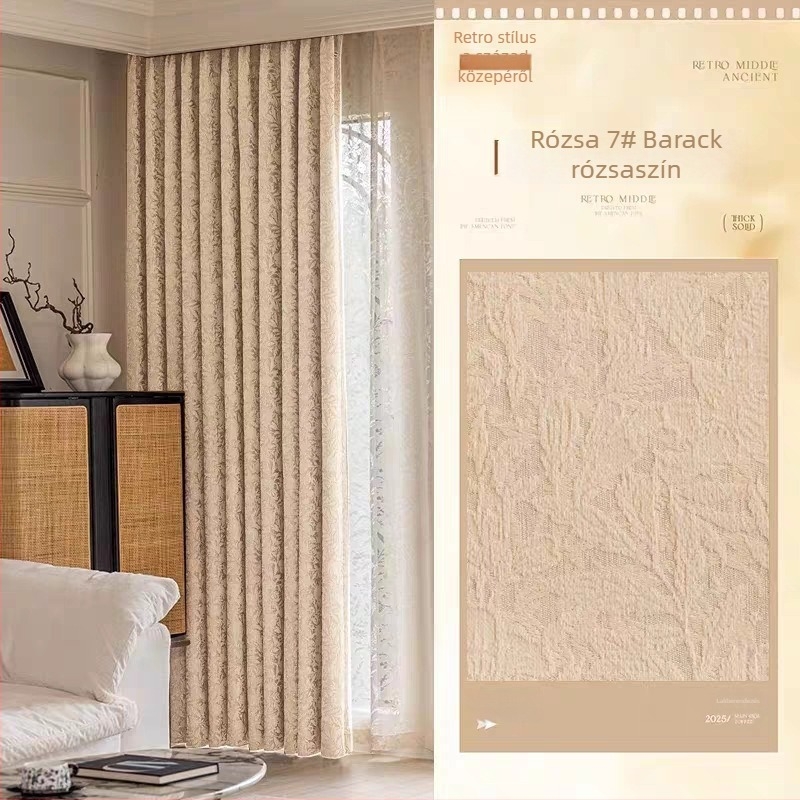 Rózsa mintás, reliefes függönyök francia stílusban, vastag Chenille jacquard blackout anyaggal nappaliba, hálószobába és dolgozószobába