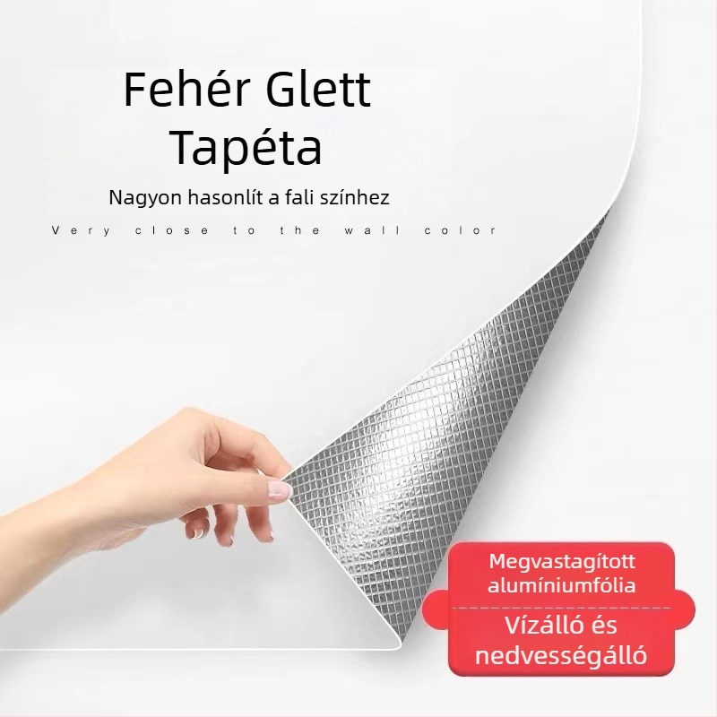 Fehér öntapadós tapéta gipsz-hatású felülettel, vastagított kivitel, vízálló és nedvességálló, egyszínű falakhoz