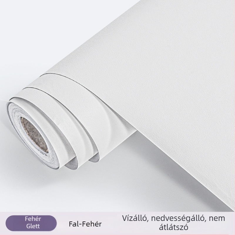 Fehér öntapadós tapéta gipsz-hatású felülettel, vastagított kivitel, vízálló és nedvességálló, egyszínű falakhoz
