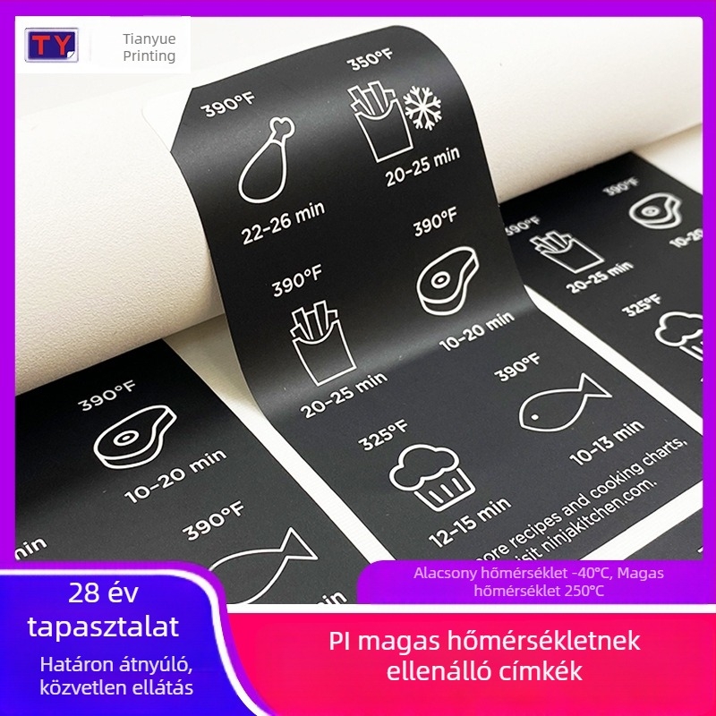 PI magas hőmérsékletnek ellenálló címke, fehér szintetikus filmmel, vízálló és karcálló, -40–230°C, légsütő matrica