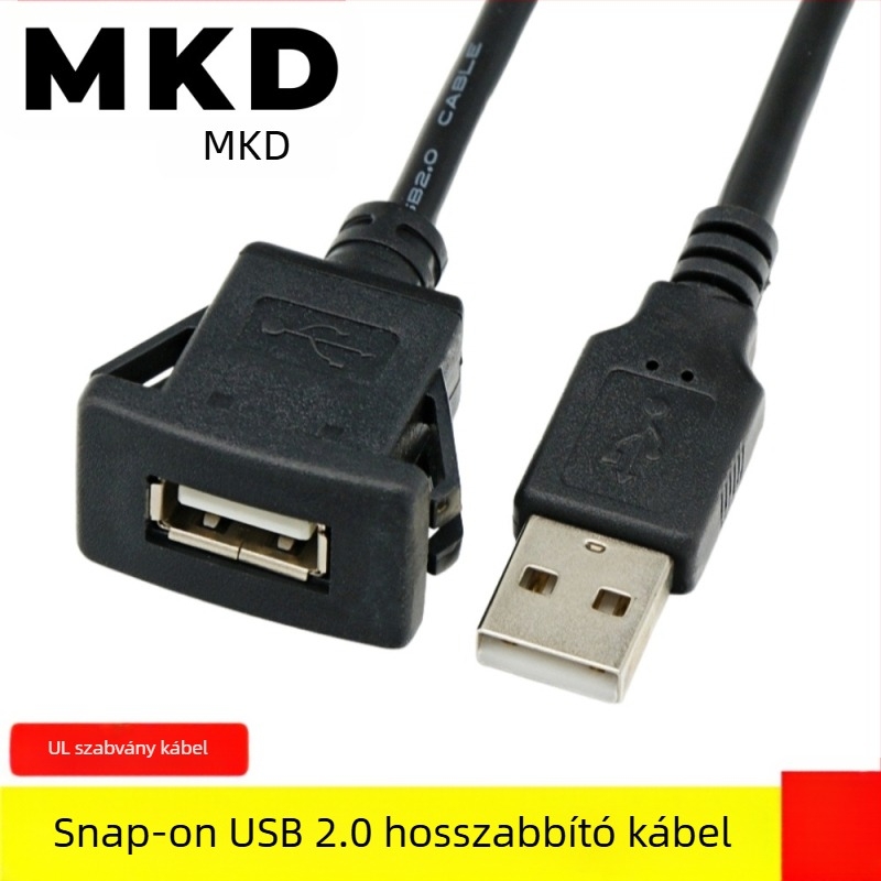 USB hosszabbító kábel, férfi–női, négyzet alakú ABS ház, 1 m, réz vezető, modell UBFS30100, műszerfalhoz