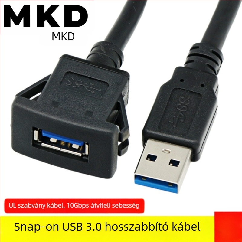 USB hosszabbító kábel, férfi–női, négyzet alakú ABS ház, 1 m, réz vezető, modell UBFS30100, műszerfalhoz
