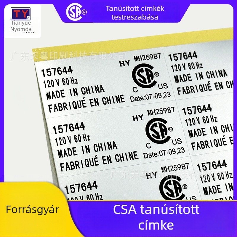 CSA címke és névtábla, olajálló és vízálló, 150°C-ig hőálló, Xiaoyinlong
