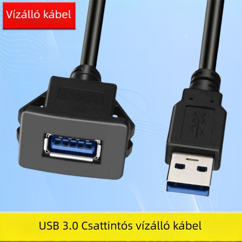 USB adapter vonal autópanelhez, vízálló, USB interfész, autókapcsolat, panelre szerelhető, oxigénmentes réz