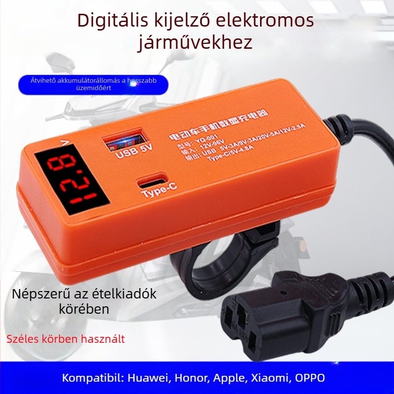 Leaping Flag USB töltő elektromos járművekhez és motorkerékpárokhoz feszültség-érzékelővel, 12–120V tartomány, USB kimenet