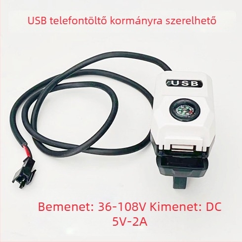 Univerzális USB töltő elektromos kerékpárokhoz, kormányra szerelt iránytűvel, 36–108V