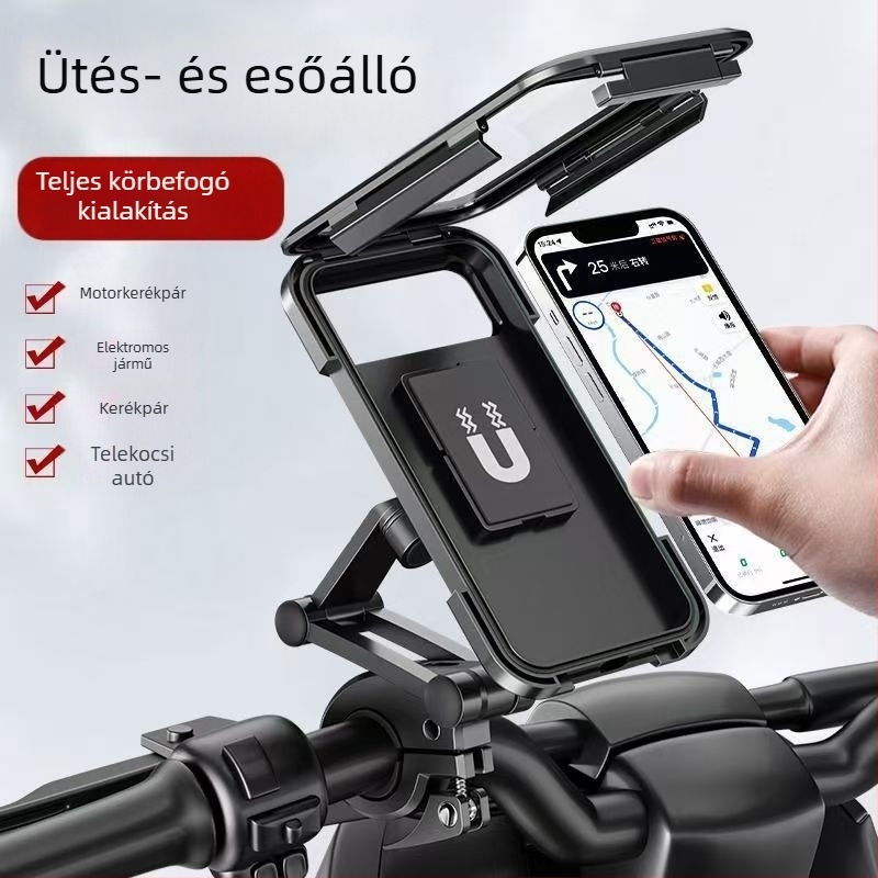 Elektromos motorkerékpár telefon-tartó navigációval, ütésálló, út- és terepkerékpározáshoz, Snap-On szerelés, kompatibil a műszerfalhoz
