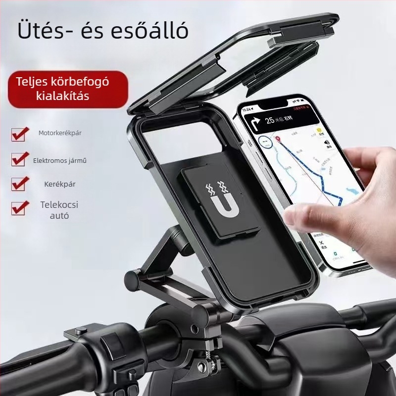 Elektromos motorkerékpár telefon-tartó navigációval, ütésálló, út- és terepkerékpározáshoz, Snap-On szerelés, kompatibil a műszerfalhoz
