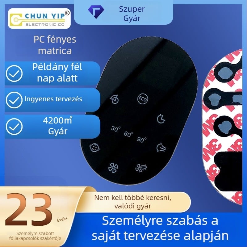 PET membránkapcsoló kapacitív érintőfelülettel és akril panellel, szitanyomásos kivitel, orvosi berendezésekhez
