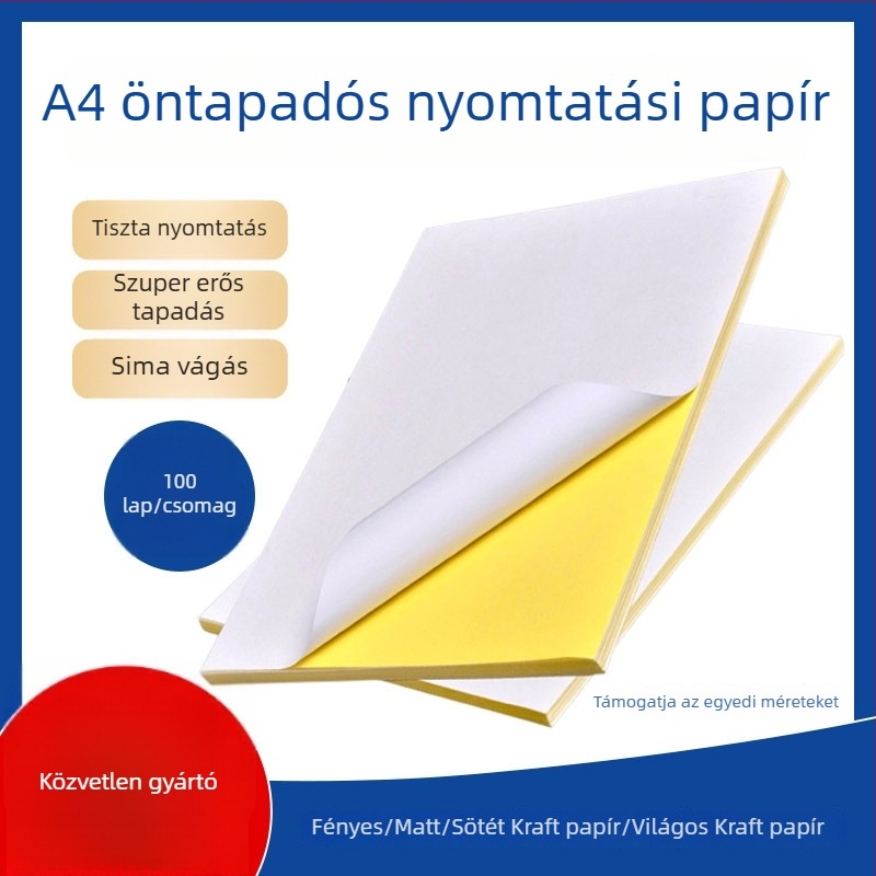 A4-es öntapadós címkepapír, kraft, sima fényes felület, üres lapok