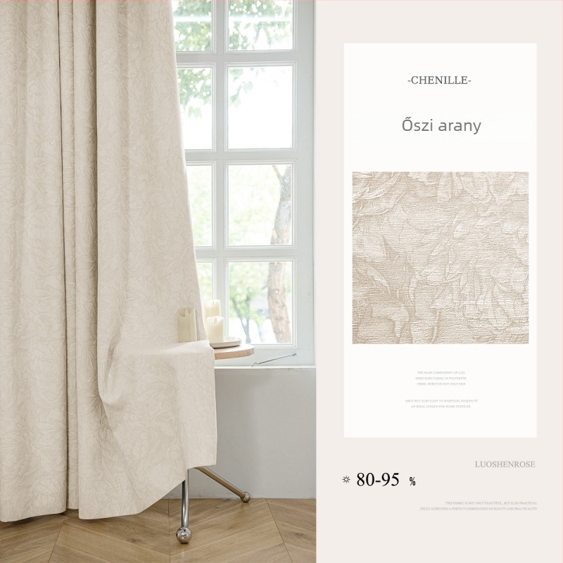Francia Chenille Jacquard függöny 71–90% sötétítéssel, anyag: poliészter, mintázat: növények és virágok, stílus: francia