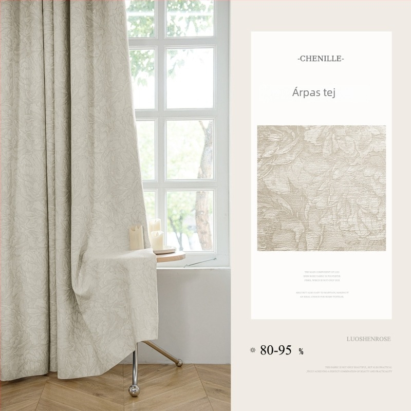 Francia Chenille Jacquard függöny 71–90% sötétítéssel, anyag: poliészter, mintázat: növények és virágok, stílus: francia