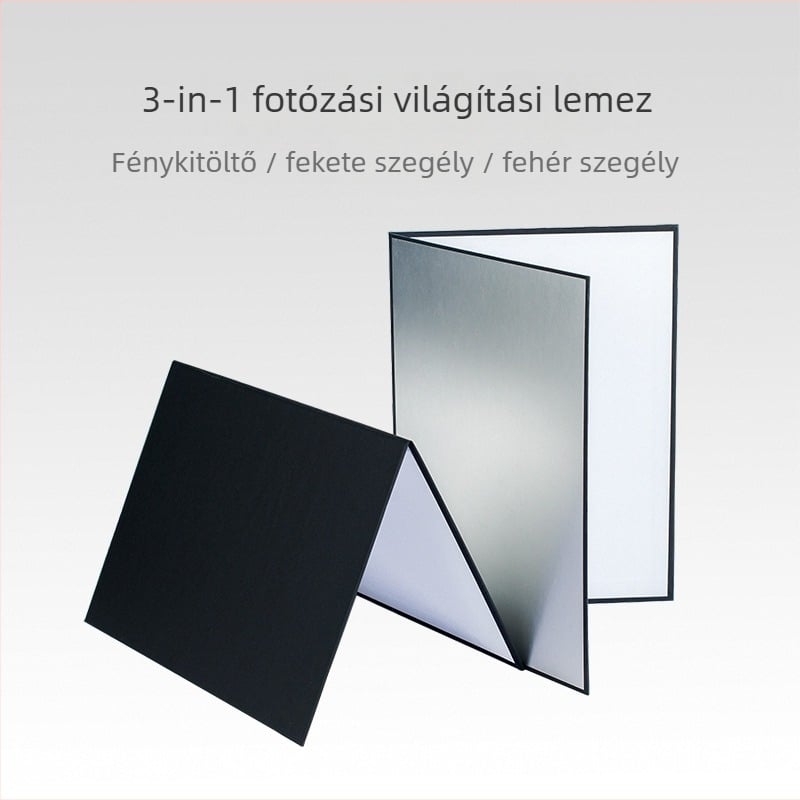Termékfotózáshoz háttérpapír, álló, összecsukható vastagodott reflektorral, kartonból; modell Thickened folding reflector; súly 0,5 kg.