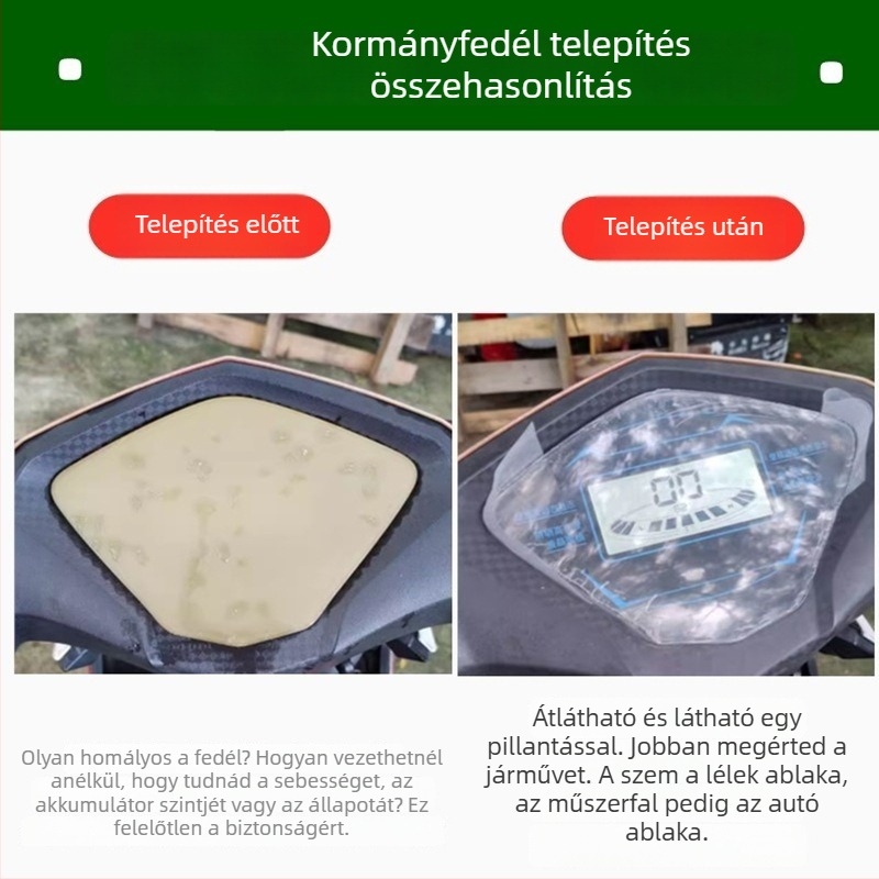 Elektromos járművek műszerfal-külső fedél, átlátszó felső fedél a motorkerékpár műszerfalához, robogó tok kiegészítő