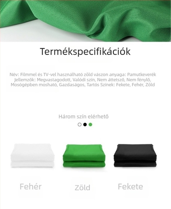Fotóháttér kendő - Zöld képernyő, Anyag: szénszál, Univerzális kompatibilitás, Márka: Alapértelmezett opció