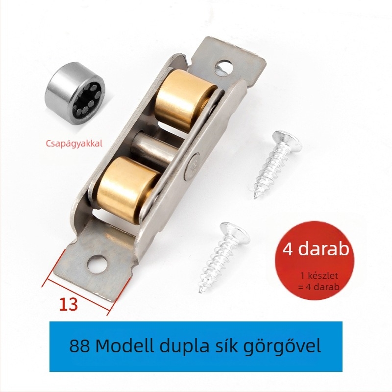 Alsó görgő ajtó- és ablaknyílás sínhez, réz anyag, modell Asmch