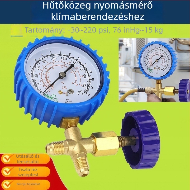 Hűtőközegnyomásmérő klímaberendezésekhez, alacsony nyomás, egycsatornás mérő, robusztus kivitel