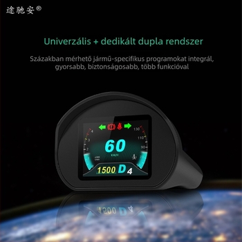 Autó HUD kijelző diagnosztikai kódokkal és sebességmérővel – modell tca01; felbontás 320x240; tápegység OBD interfészen keresztül; bemeneti jel: autóadatok; anyag PC+ABS; márka Tuchi'an