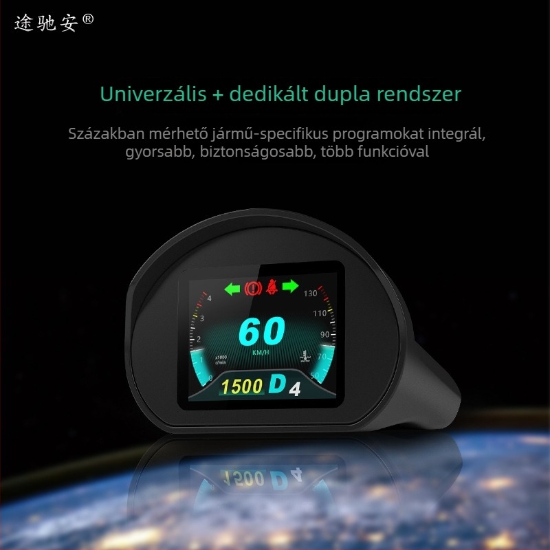 Autó HUD kijelző diagnosztikai kódokkal és sebességmérővel – modell tca01; felbontás 320x240; tápegység OBD interfészen keresztül; bemeneti jel: autóadatok; anyag PC+ABS; márka Tuchi'an