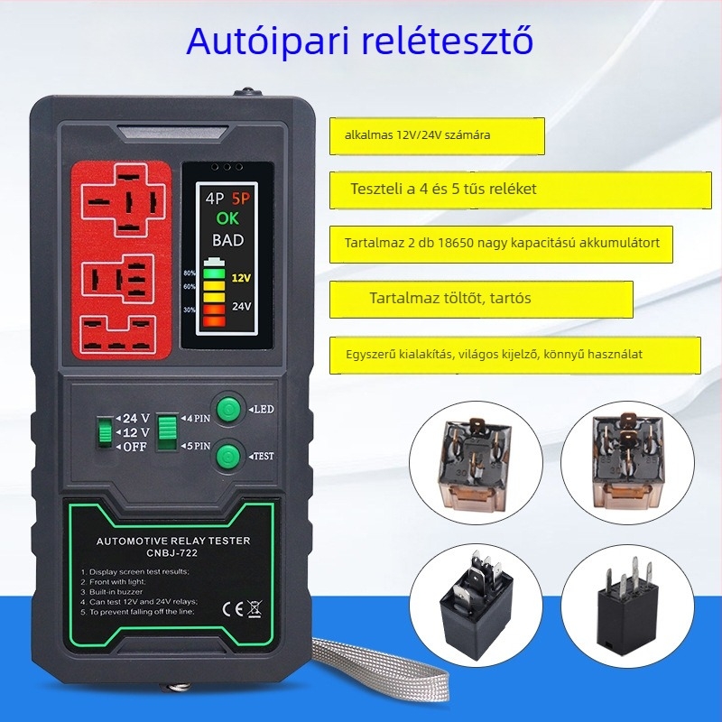 Autóhiba detektor, autórelé detektor, 8V tápegység, -20…50 °C üzemi hőmérséklet, modell Relay detector 12V24V