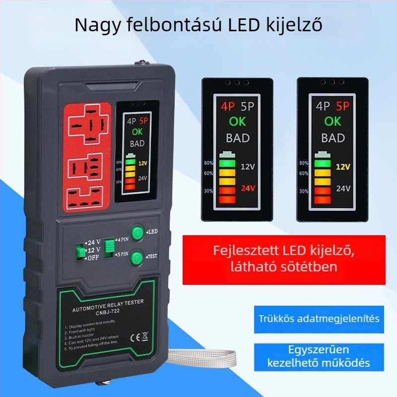 Autóhiba detektor, autórelé detektor, 8V tápegység, -20…50 °C üzemi hőmérséklet, modell Relay detector 12V24V