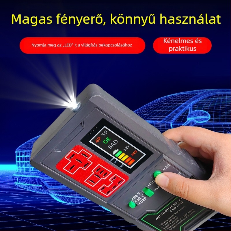 Autóhiba detektor, autórelé detektor, 8V tápegység, -20…50 °C üzemi hőmérséklet, modell Relay detector 12V24V