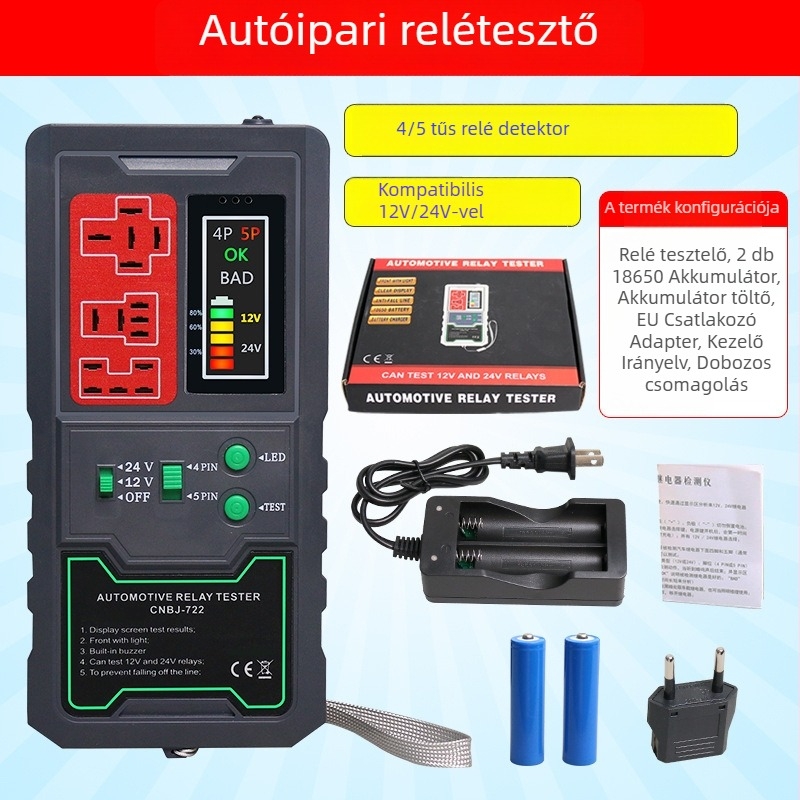 Autóhiba detektor, autórelé detektor, 8V tápegység, -20…50 °C üzemi hőmérséklet, modell Relay detector 12V24V