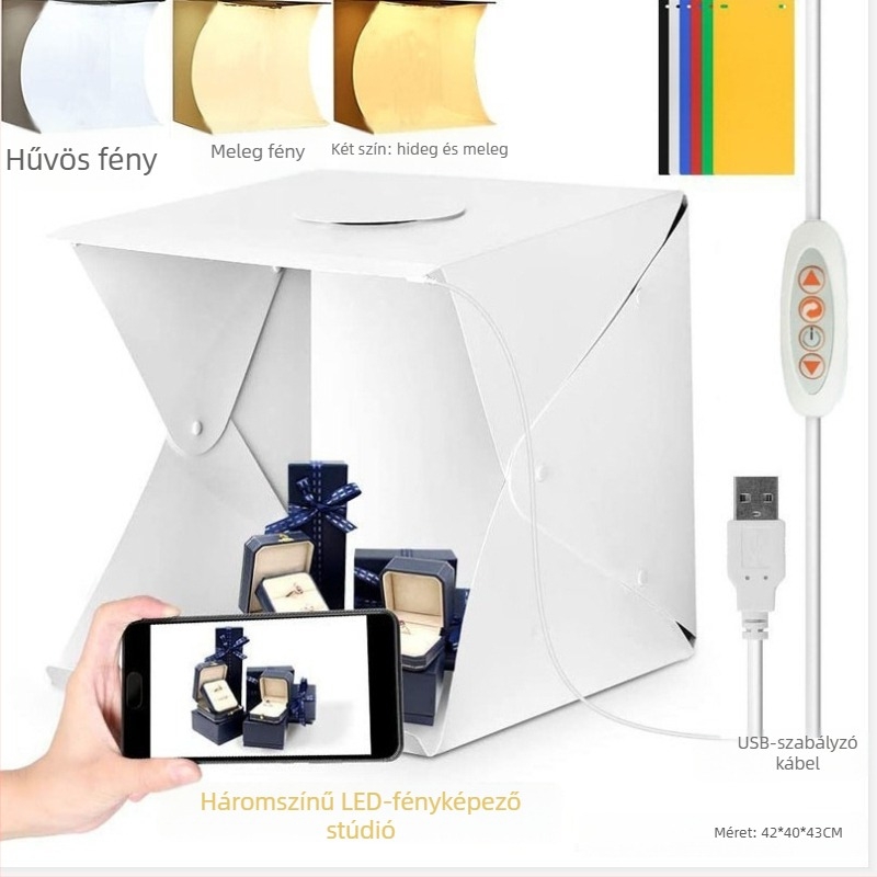 Összecsukható LED fotózási sátor mobil fényképezéshez – EVA anyag | Univerzális használat | Színhőmérséklet állítható