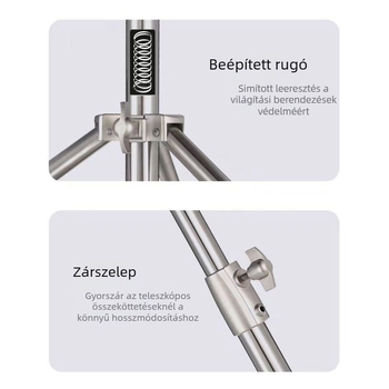 Rozsdamentes acél fotóstativ, 3 részes, csőátmérő 35/30/25 mm, teherbírás 10 kg, súly 2,35 kg
