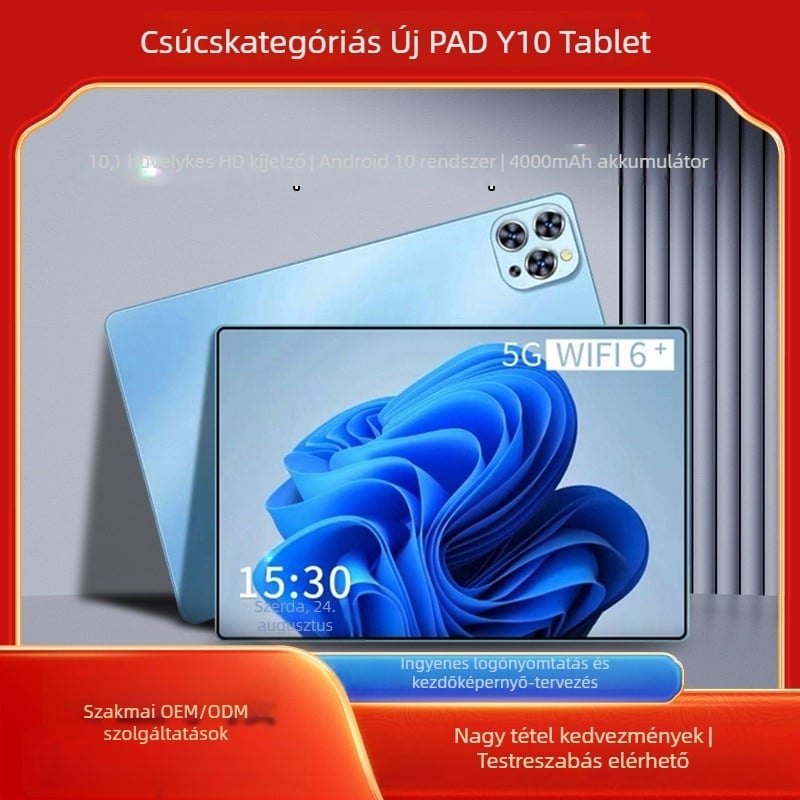 Tablet 4G/5G-vel, MTK nyolc magos processzor, 32GB tárhely, Android, kettős kamerák