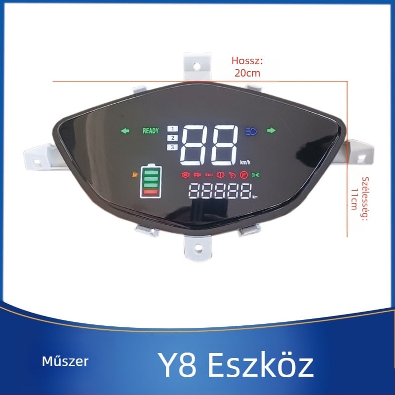 Y8 műszer elektromos járművekhez – milliméteres pontosság; alkalmas elektromos autókra és motorkerékpárokra; testreszabás elérhető.